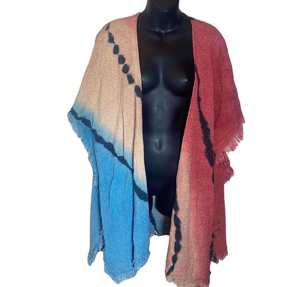 Dilemma New York knit tie dye fringed kimono one size hand painted